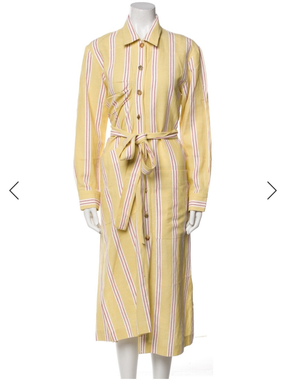 Rejina Pyo Striped Butter Yellow Asymmetric Button-Front Midi Shirt Dress XS